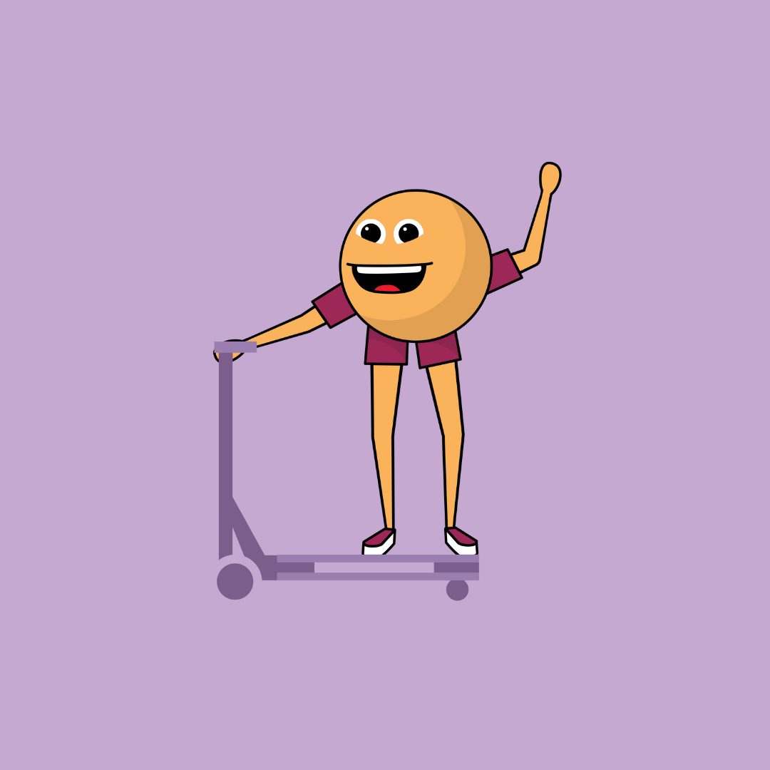 Animated character on a scooter