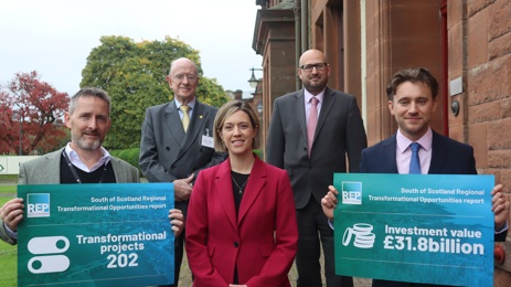 People holding signs for Regional Transformational Opportunities report