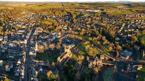 A drone image of Jedburgh in the Scottish Borders